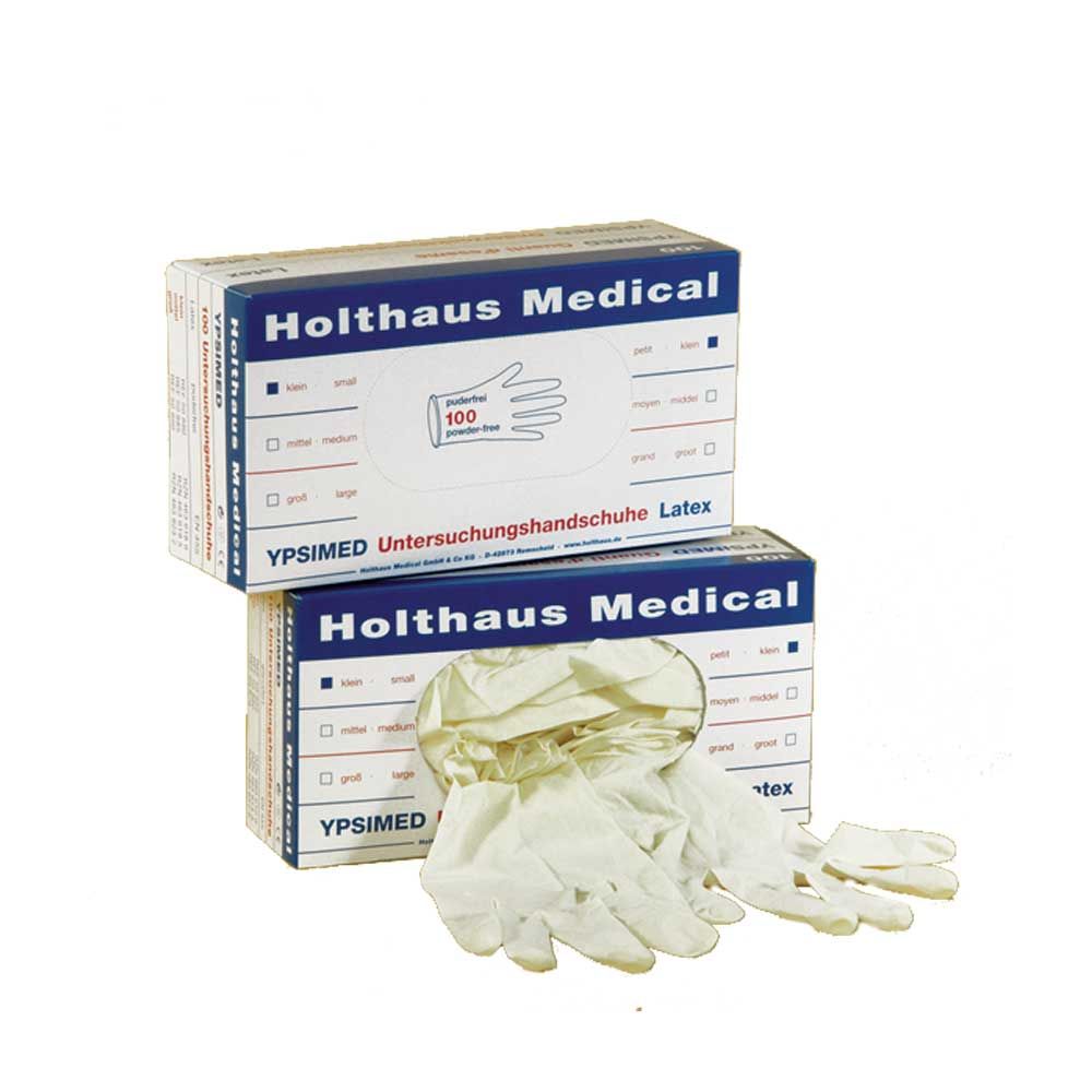 Latex-Untersuchungshandschuhe, puderfrei, 100er-Pack, Box mit Handschuhen