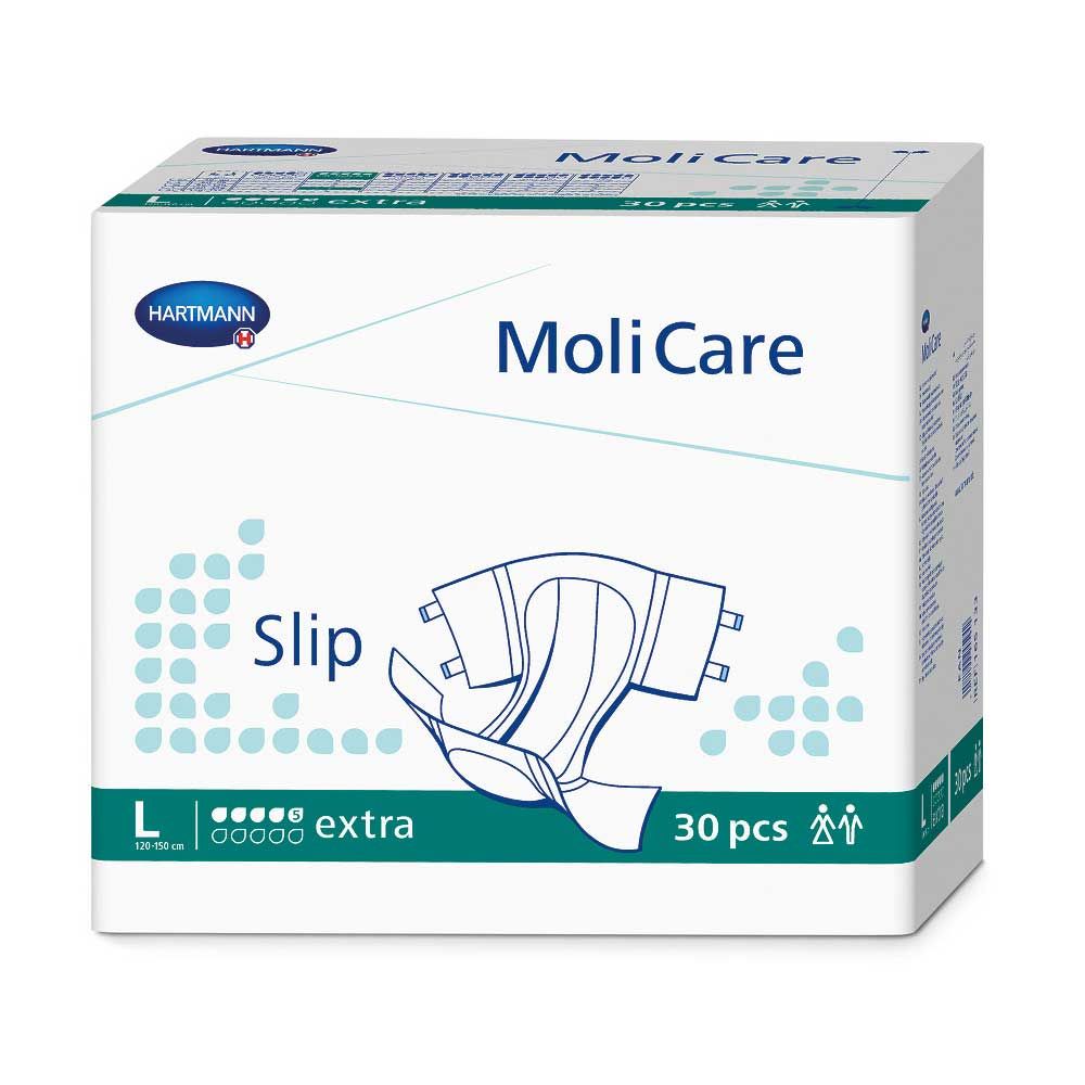 Inkontinenzslip-Box MoliCare Slip extra mit grünem Aufdruck, Größe L, 30 Stück