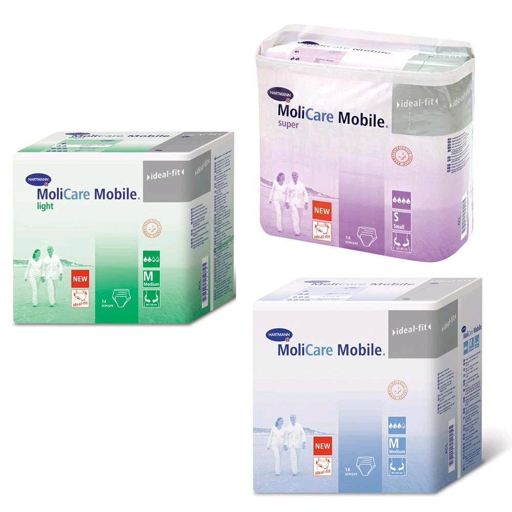 Inkontinenzslips-Verpackungen MoliCare Mobile: mehrere Varianten im Karton