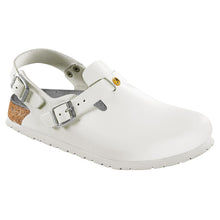 Weißer Birkenstock Tokio ESD Clog mit verstellbarem Riemen und Schnalle