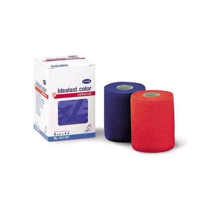 Kohäsive Binde mit Karton und Rollen in Dunkelblau und Rot, 8 cm