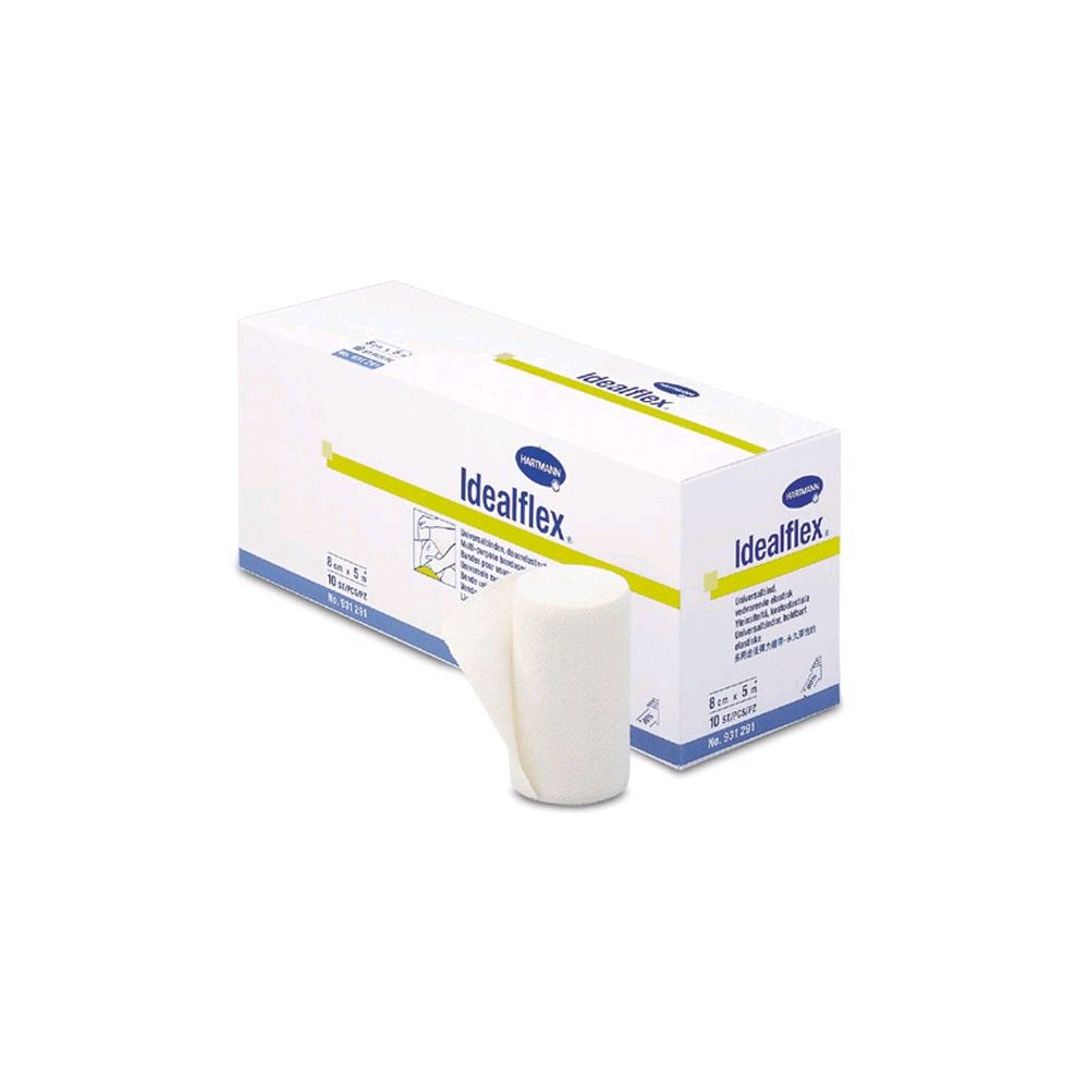Universalbinde Hartmann Idealflex in weiß-blauer Schachtel, Bindenrolle sichtbar