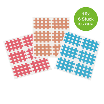 Gittertape-Patches mit Kreuzmuster (3,6 x 2,8 cm) in pink und blau