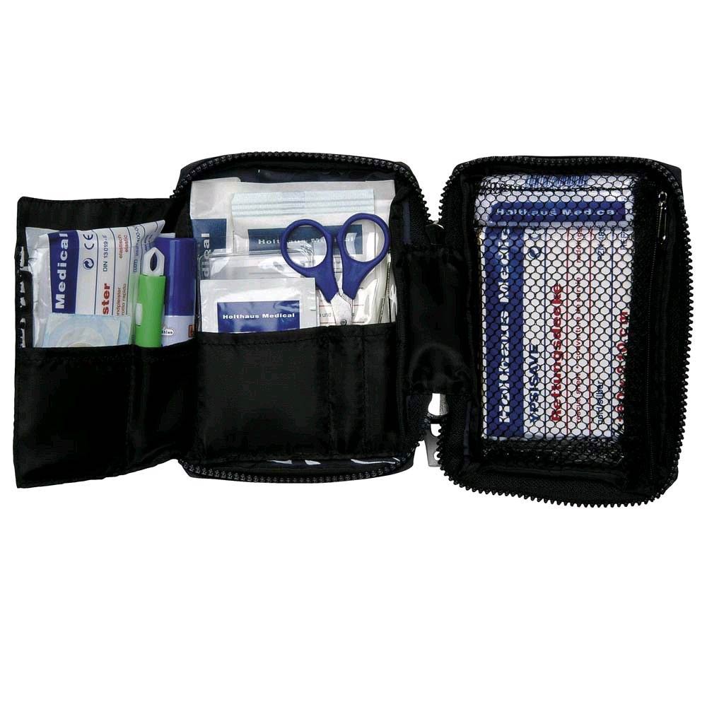 Befüllte Travel-Verbandtasche von Holthaus Medical mit Reißverschluss und Innenfächern