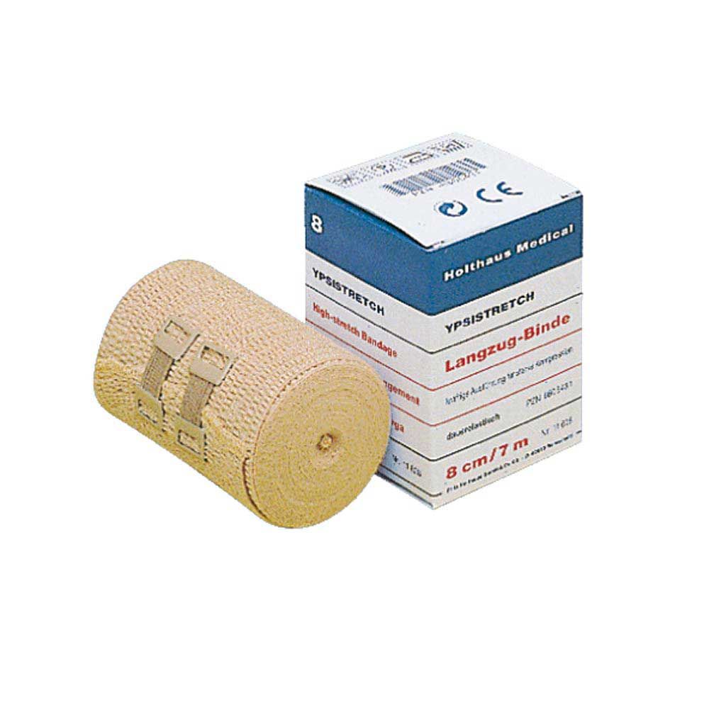 Holthaus Medical YPSISTRETCH Langzugbinde, beiger Rollenverband; Karton mit CE- und Maßangaben