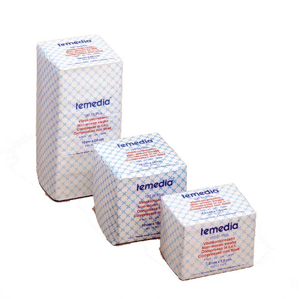 Holthaus Medical Temedia® Vlieskompressen, 4-fach, unsteril; blau-weiß bedruckte Vlieskompresse