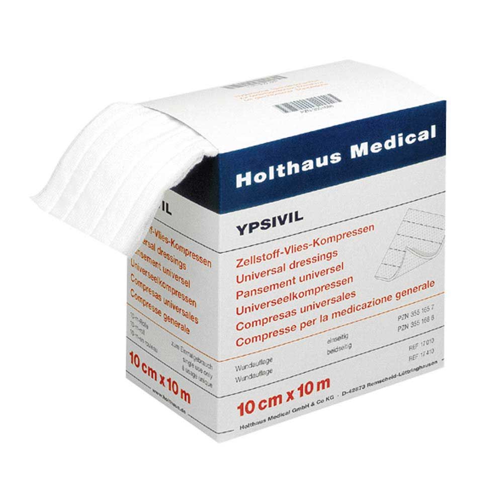 Unsterile YPSIVIL Zellstoff-Vlies-Kompressen, weiß, 10 cm x 10 m