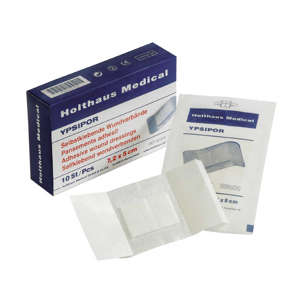 Steriler, selbstklebender Wundverband 7,2 x 5 cm; Kartonansicht mit Verbandpads