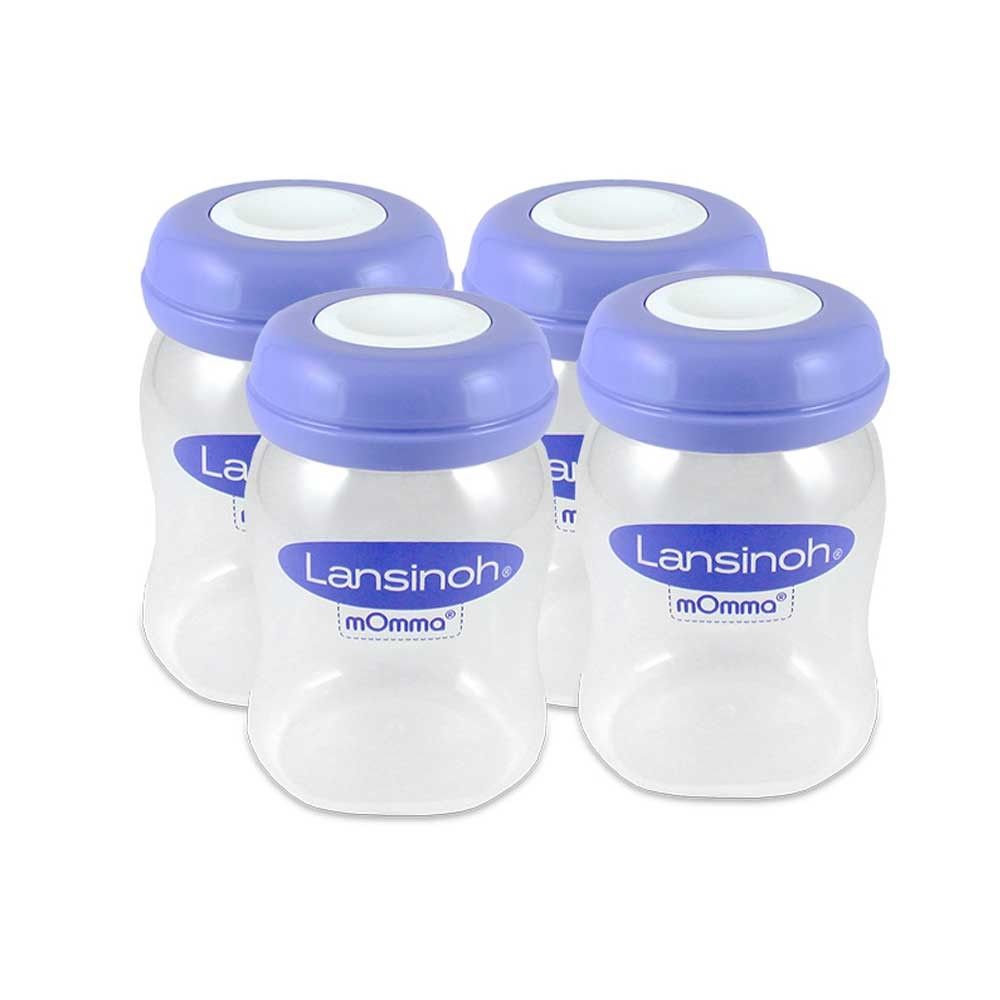 4 Muttermilchflaschen mit Weithals, auslaufsicher, BPA-frei, transparente Flaschen, lila Deckel