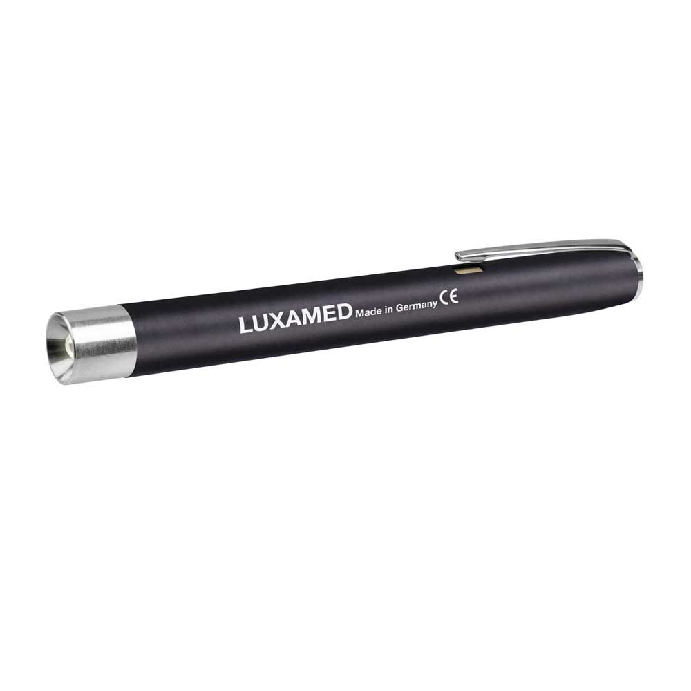 LED-Diagnostikleuchte in dunkler Farbe mit Metallspitze und Clip, zylindrisches ABS-Gehäuse