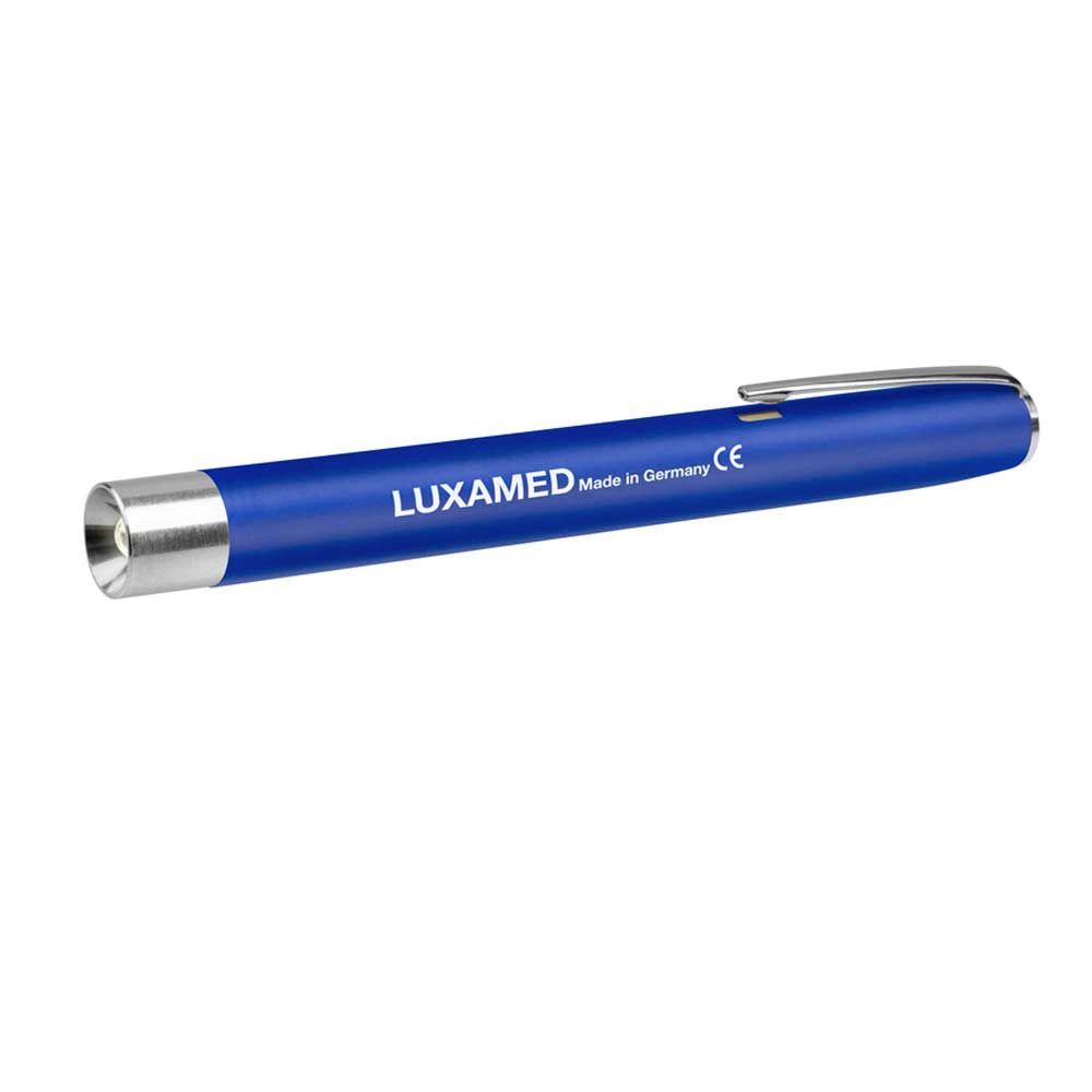 Luxamed Diagnostikleuchte mit blauem Gehäuse und silbernem Metallkopf