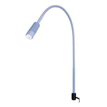 LED-Untersuchungsleuchte in Blau mit gebogenem Schwanenhals und runder Lichtspitze