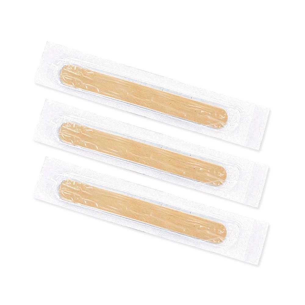 Mundspatel aus gewachstem Holz in Folienverpackungen, 150 mm Länge