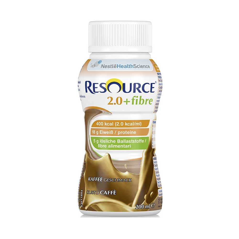 Nestlé Resource 2.0+ Fibre Trinknahrung, Kaffee, 200 ml Flasche