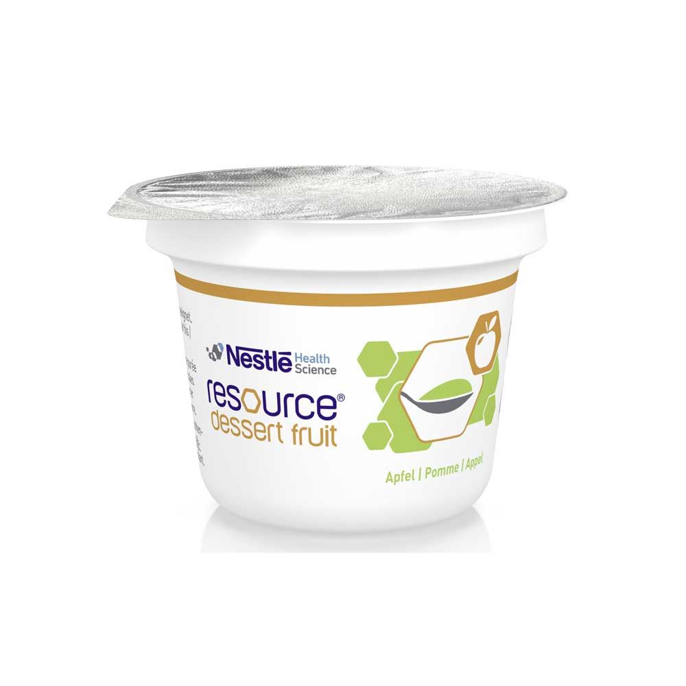 Nestle Resource® Dessert-Fruchtbecher, Frontansicht mit Folienverschluss und Etikett