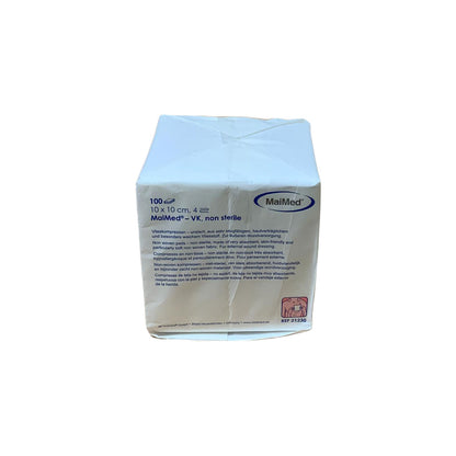 4-fach Vlieskompressen 10×10 cm, unsteril, weiß, Packungsseite