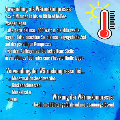 Wärmekompressen-Anwendung: gelige Kompresse, mikrowellengeeignet, Thermometer-Symbol