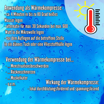 Anwendungsinfografik für Kalt-Warm-Kompressen: Mikrowelle, bis 80 °C