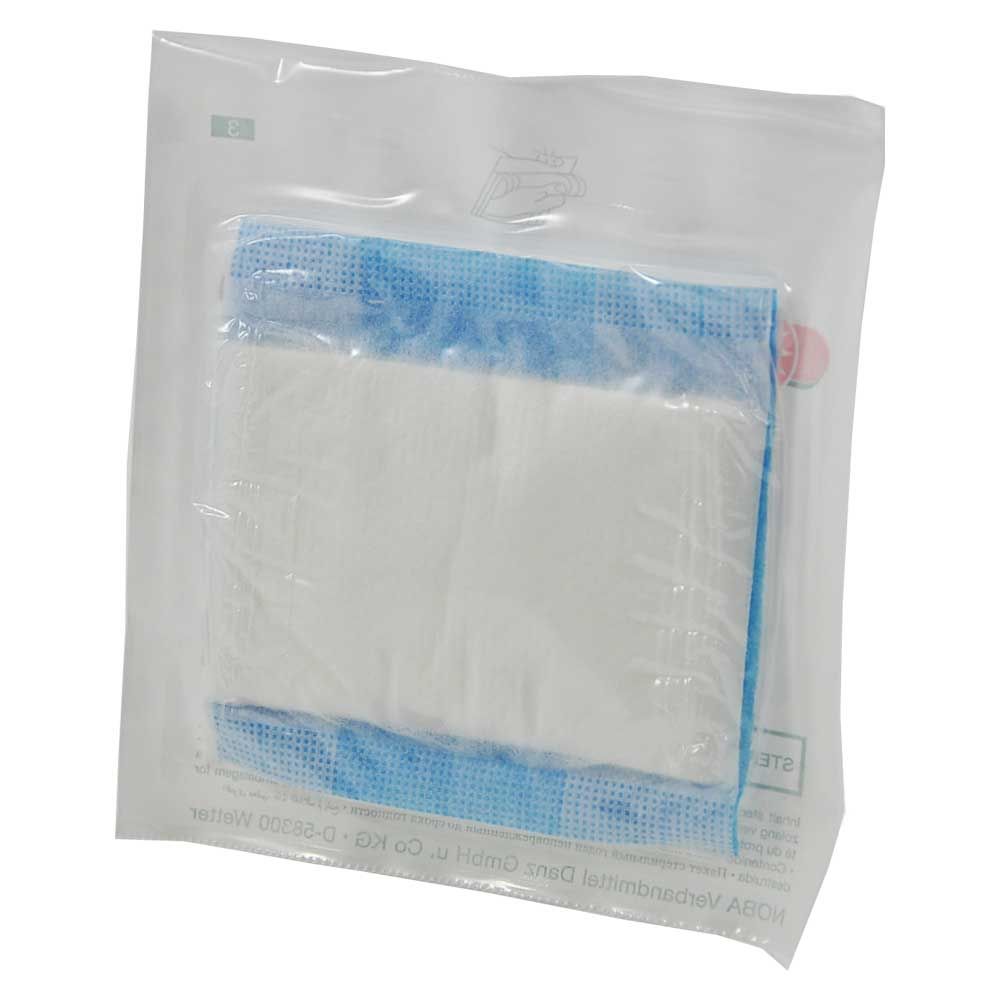 Steriles Ohrenkompressen-Set, blaue Kompressen in transparenter Schutzverpackung