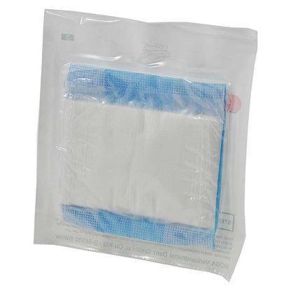 Steriles Ohrenkompressen-Set, blaue Kompressen in transparenter Schutzverpackung