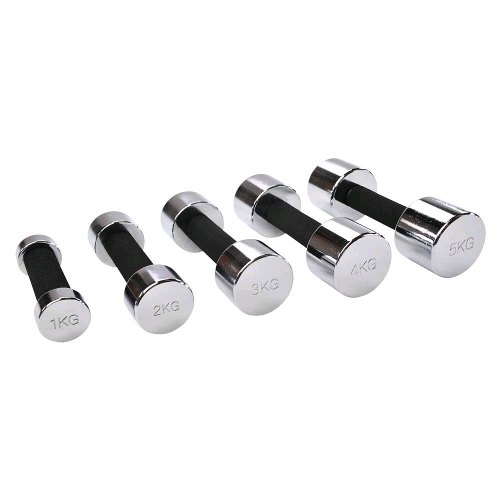 Pader Stahl-Hantel top vit® Chrom-Dumbbell mit schwarzem Moosgummi-Griff, Gewichte 1–5 kg