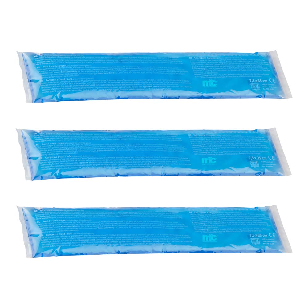 3 blaue Gel-Kalt-Warm-Kompressen, 7,5×35 cm, mikrowellengeeignet, 3 Stück