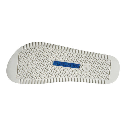 Birkenstock Laufsohle mit Strukturprofil und Logo, weiß mit blauem Einsatz an der Ferse