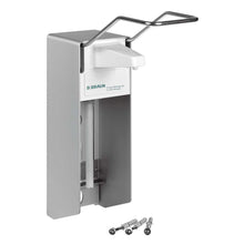 Wandspender Plus mit geöffnetem Fach, Dosiermechanik und Schrauben