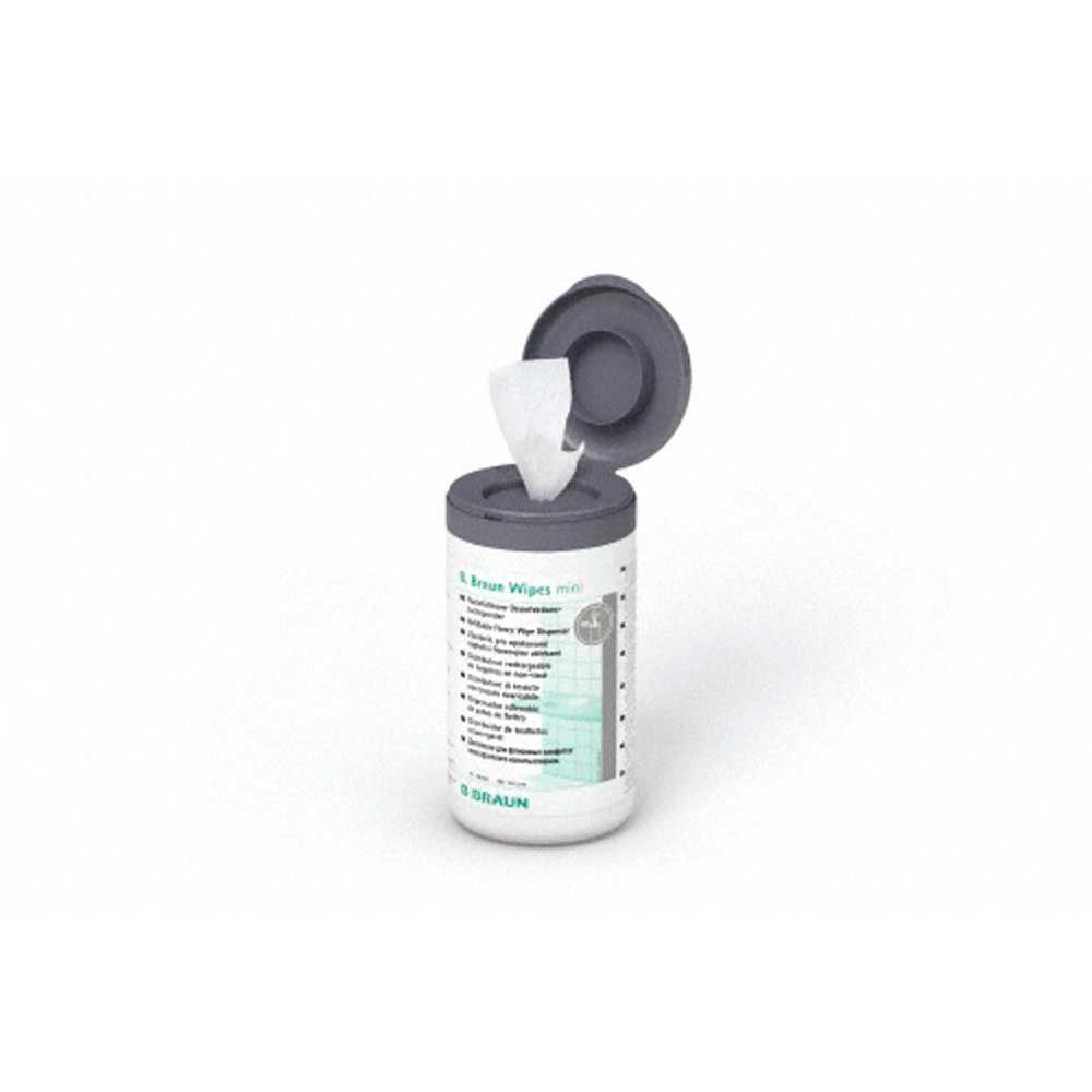 B.Braun Wipes mini Tuchspender, Deckel geöffnet: Tuch ragt aus dem Spender