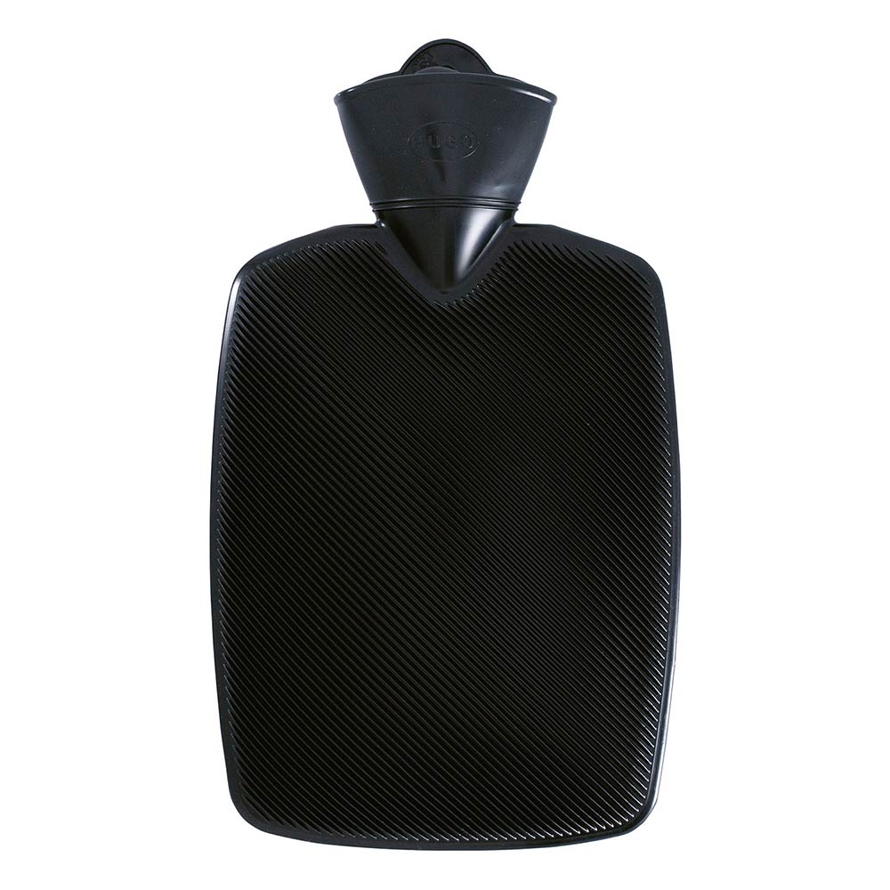 Schwarze Wärmflasche mit Halblamelle und Einfüllstutzen
