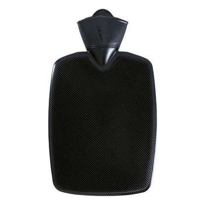 Schwarze Wärmflasche mit Halblamelle und Einfüllstutzen