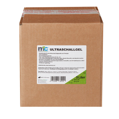 Kartonpackung mit mC Ultraschallgel 5 Liter Etikett