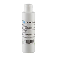 Ultraschallgel-Kontaktgel, einzelne weiße Flasche mit Etikett frontal