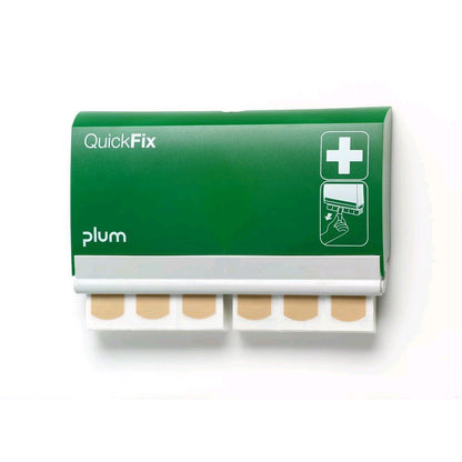 Plum QuickFix Pflasterspender, grün mit Auslage beiger Pflasterstrips