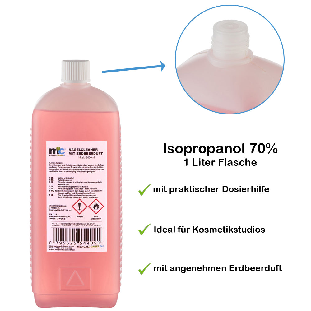 Nagellackentferner 1.000 ml mit praktischer Dosierhilfe, Isopropanol 70% und Erdbeerduft
