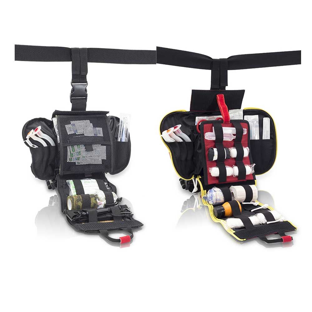 Oberschenkelholster Schwarz geöffnet, Innenhalterungen mit elastischen Gurten