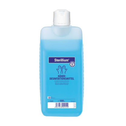 Sterillium Händedesinfektionsmittel, blaue 1000-ml-Flasche mit Etikett