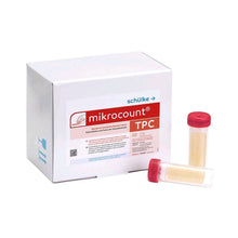 Schülke mikrocount® TPC Keimindikatoren: Box und Reagenzröhrchen mit rotem Deckel