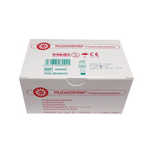 RUDADERM® Fingerkuppenpflaster-Box, weiße Packung mit rotem Logo und Etikett