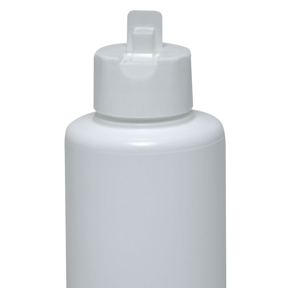 Weiße Leerflasche mit Schraubverschluss, Detailaufnahme vom Verschlusskopf