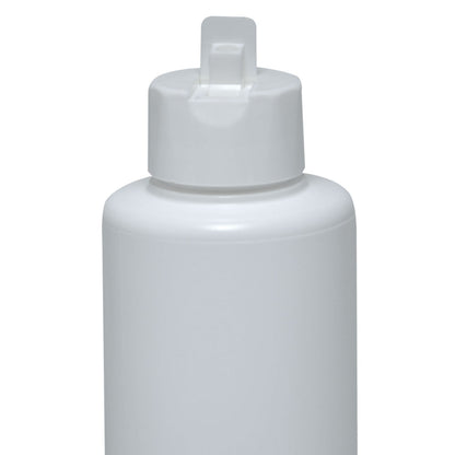 Weiße Leerflasche mit Schraubverschluss, Detailaufnahme vom Verschlusskopf