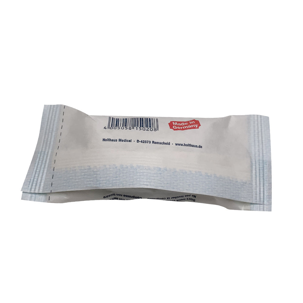 Steriles Holthaus Medical Alumed® Verbandpäckchen Rückseite mit Barcode, steril versiegelt