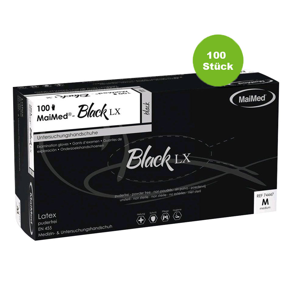 MaiMed Black LX Latex-Untersuchungshandschuhe, schwarz, puderfrei, 100er Box