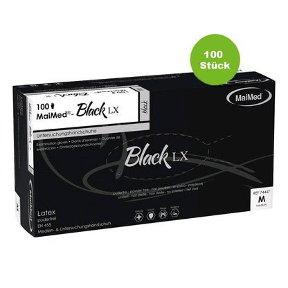 MaiMed Black LX Latex-Untersuchungshandschuhe, schwarz, puderfrei, 100er Box