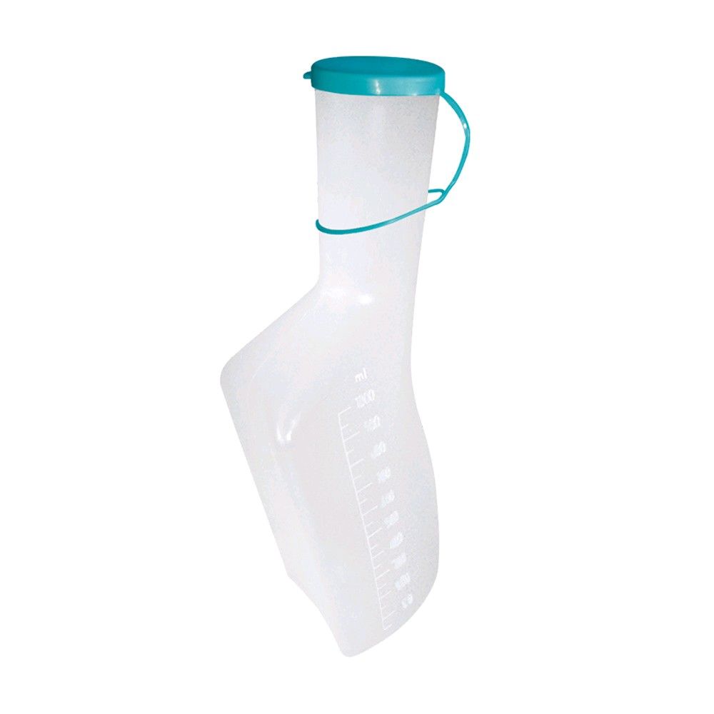 Transparente Flasche mit grünem Deckel und Trageschlaufe, 1-Liter