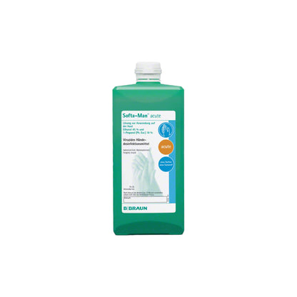 Händedesinfektion Softa-Man® acute B.Braun, grüne Flasche mit „acute“-Aufkleber