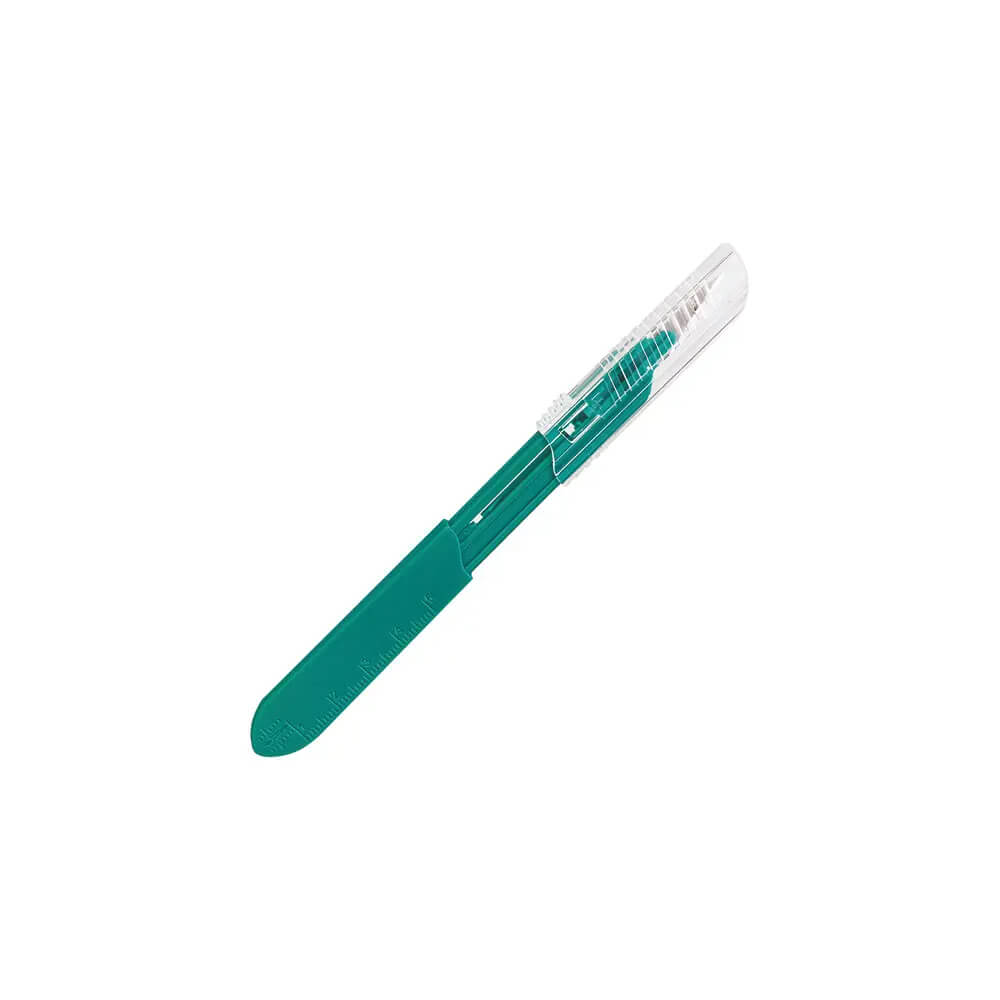 Steriles Sicherheitsskalpell mit grünem Griff, Klinge im transparenten Schutz