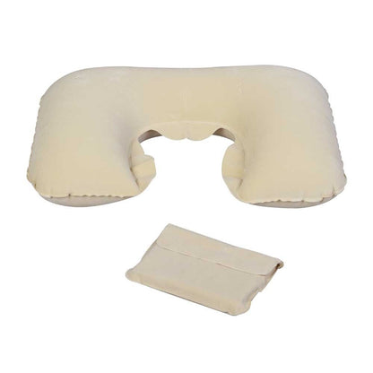 Aufblasbares Nackenhörnchen-Reisekissen, beige, mit Stützkissen