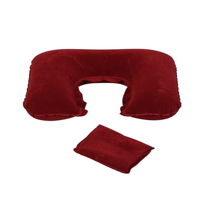 Aufblasbares Nackenhörnchen-Reisekissen, rot, mit Stützkissen