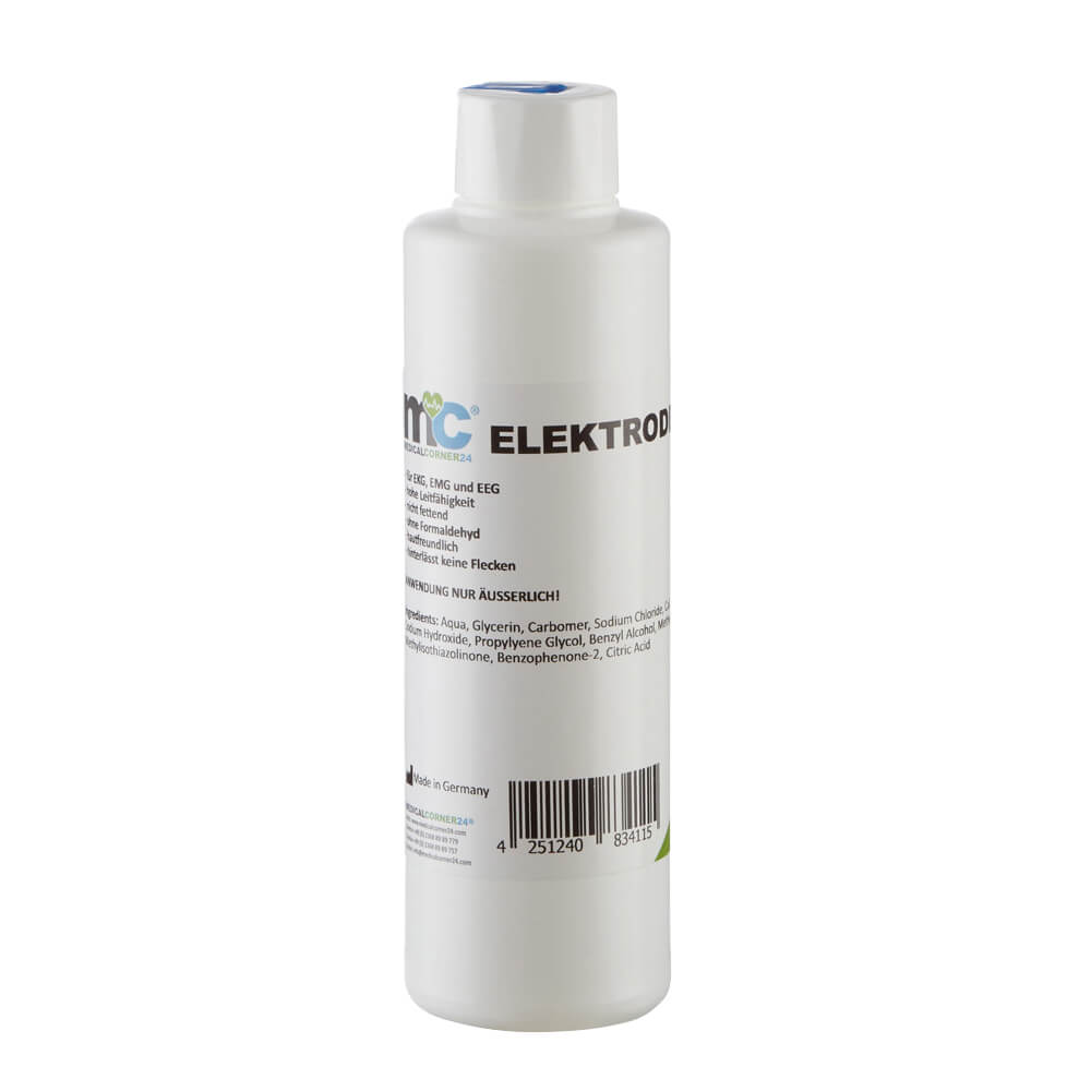 Leitfähiges Elektrodengel-Flasche mit weißem Deckel, Etikett auf Vorderseite